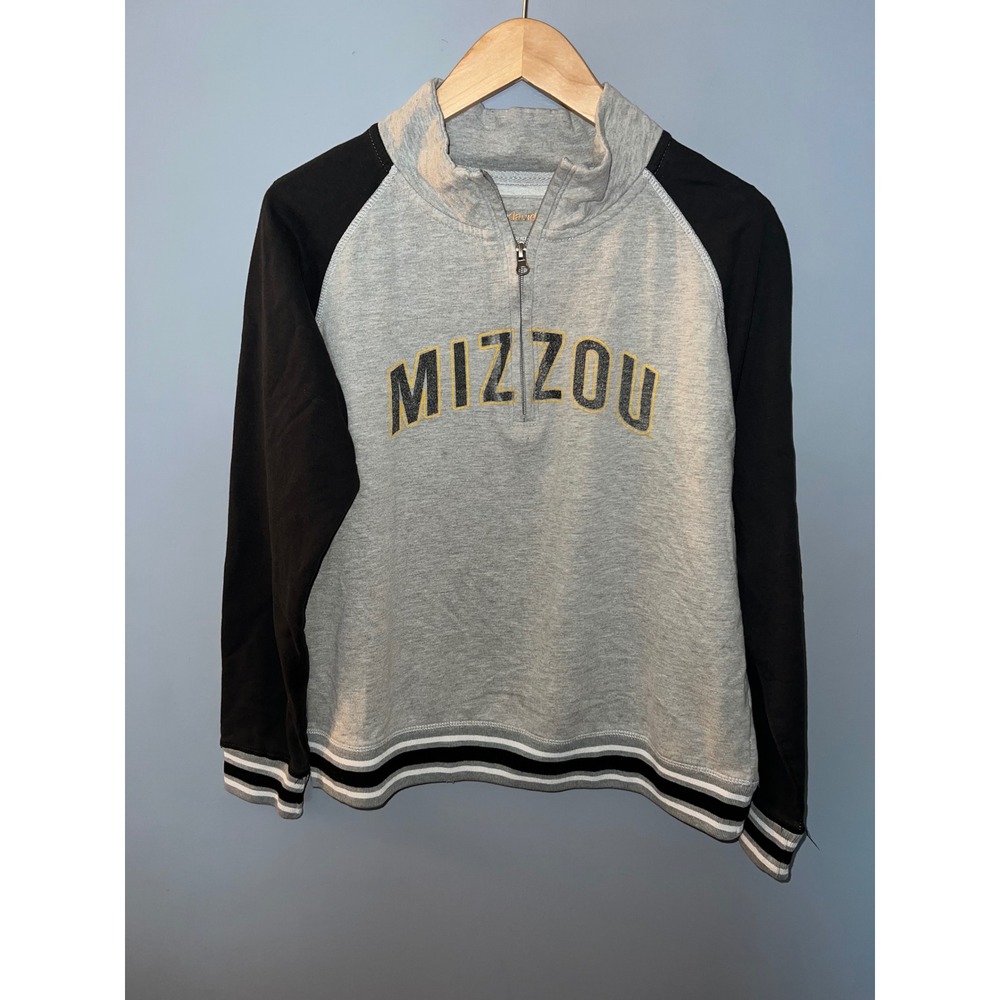 Camp David Mizzou Quarter Zip Pullover Gray Black Women Large Missouri NCAA